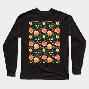 Orange Rose Pattern Long Sleeve T-Shirt